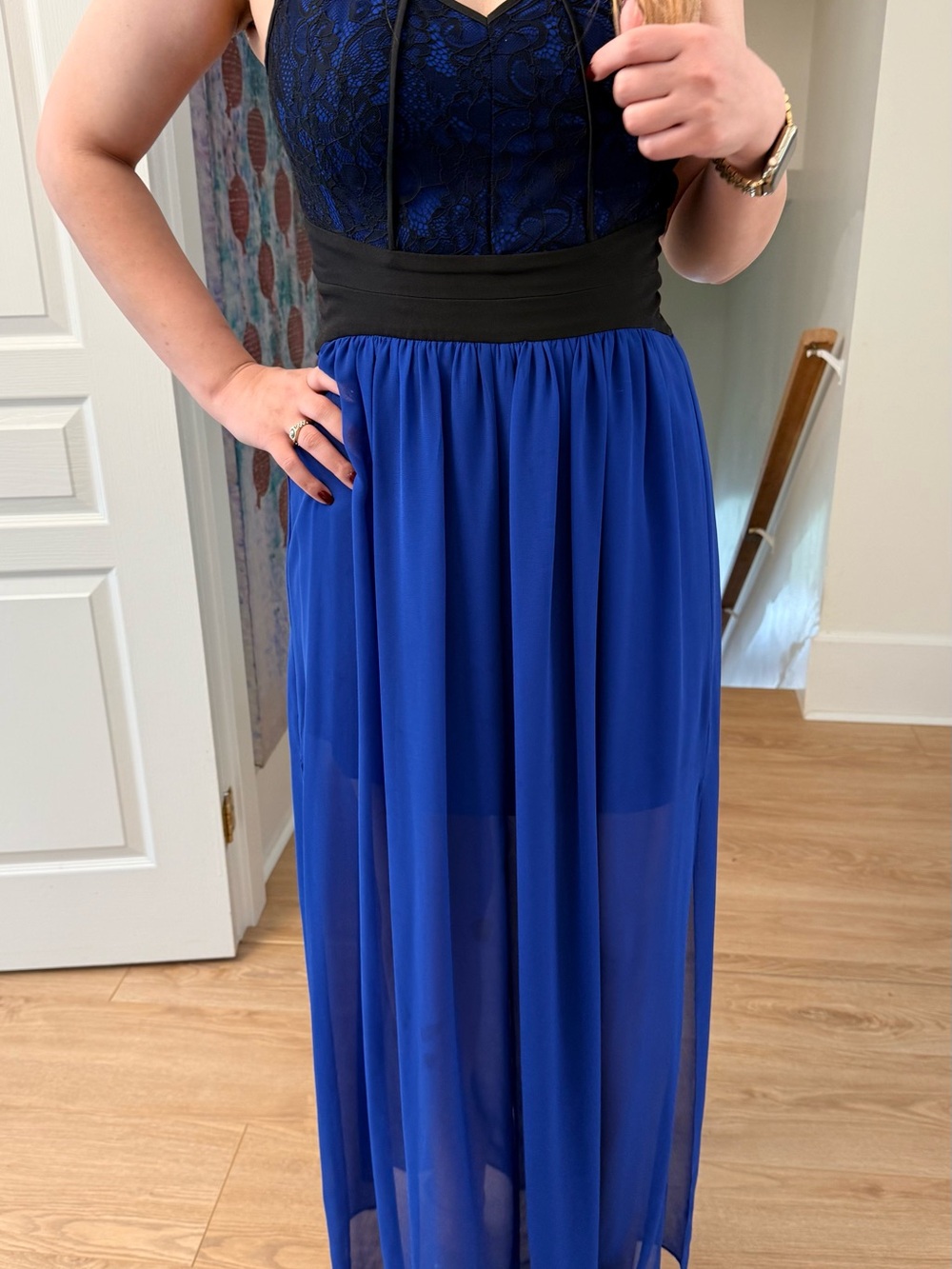 BCBGeneration Royal Blue and Black Evening Maxi Dress